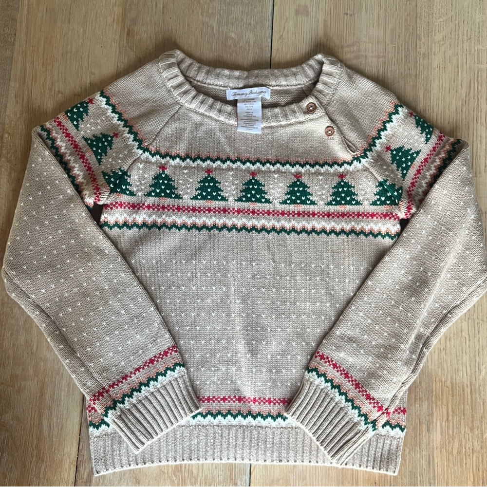 Tommy Bahama Kids Christmas Fair Aisle Beige Sweater Size Medium 7/8